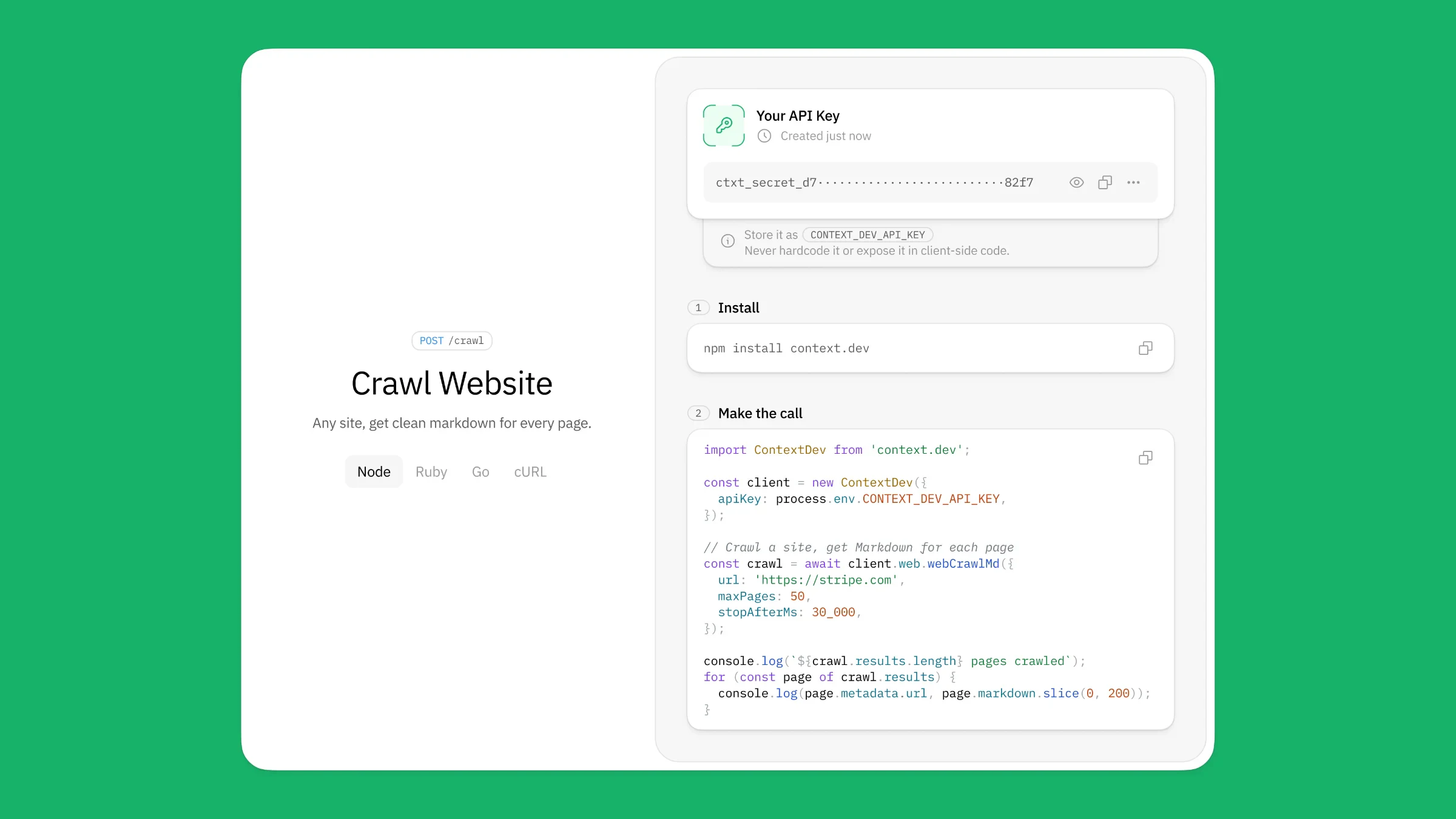 Context Dev: From sign-up to a first request