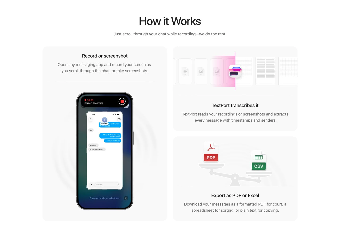 TextPort: Showing the product doing the work