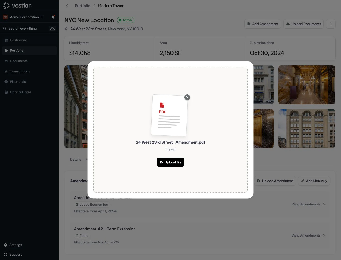 Vestian: Upload a lease, review the changes